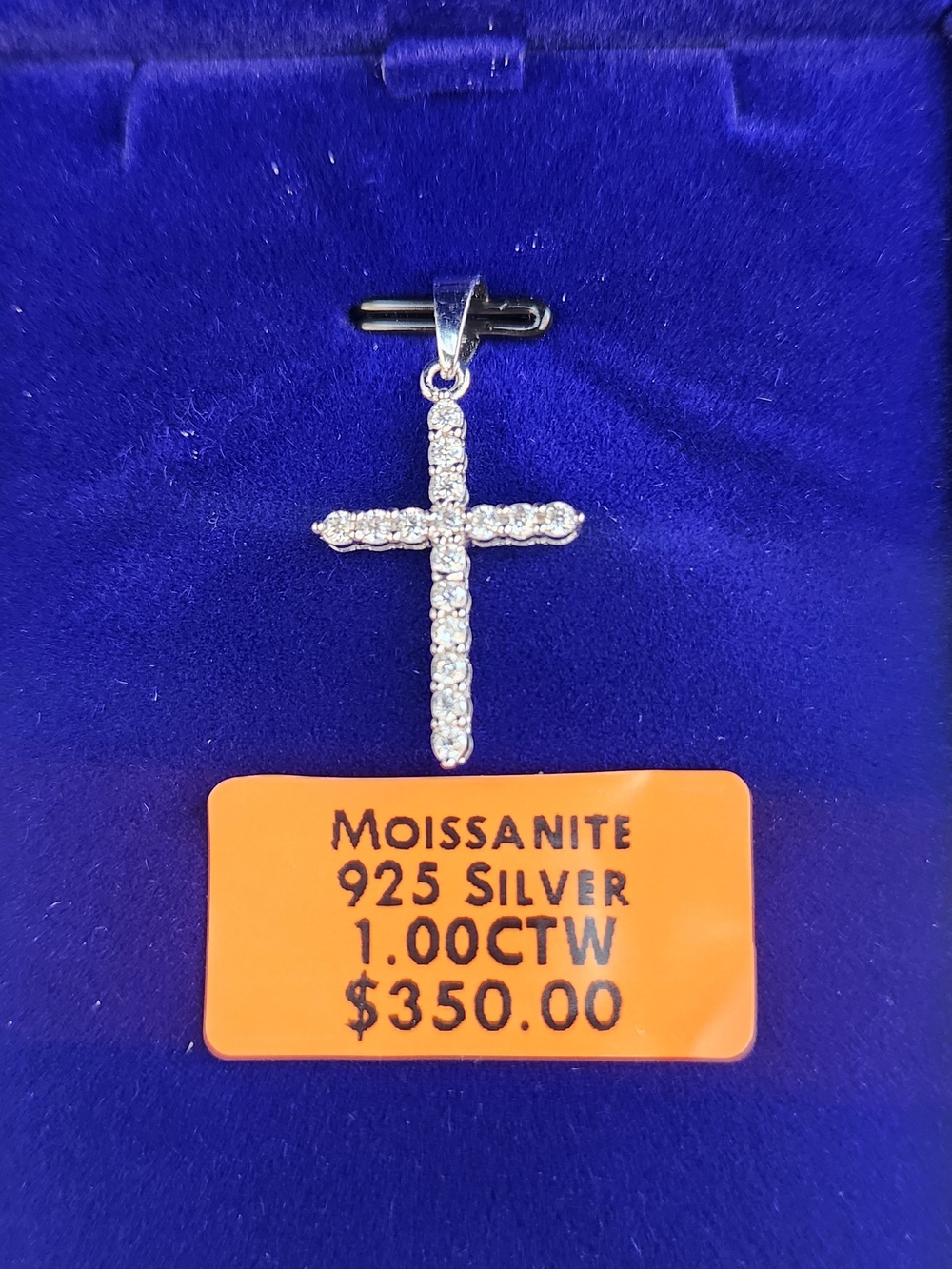 Sterling Silver Moissanite Cross Pendant in Silver